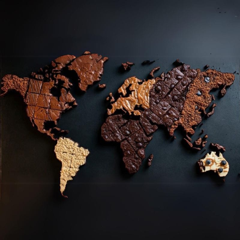 mapa mundi feito a partir de brownies