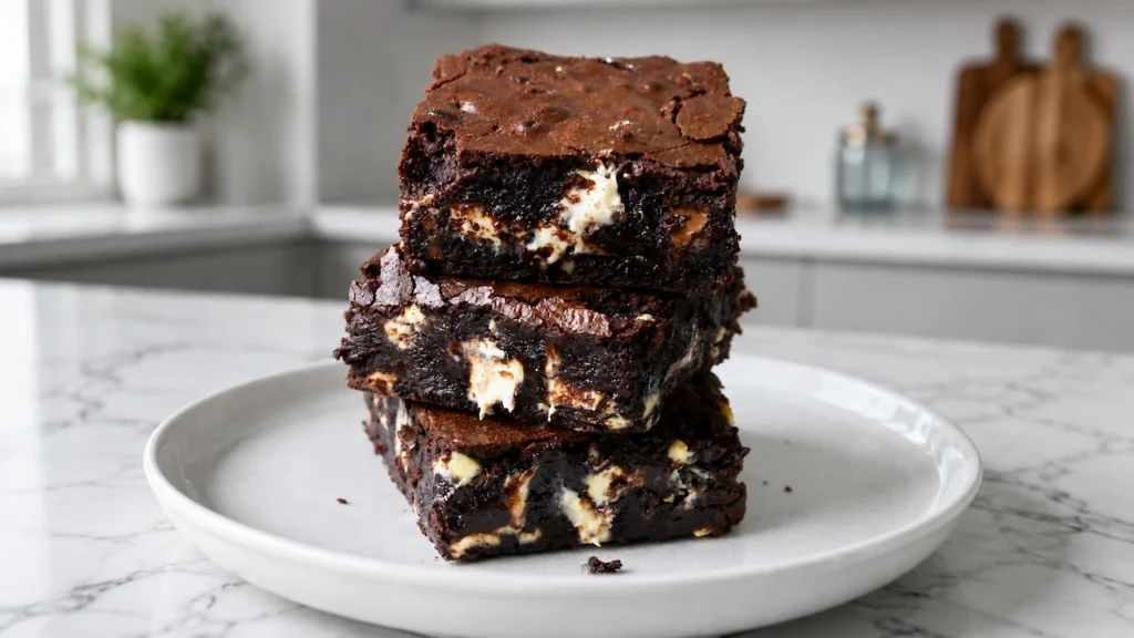 Brownie no ponto ideal, com casquinha crocante e interior úmido e cremoso