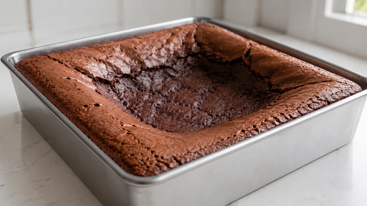 Brownie assado com o centro afundado e as bordas mais altas