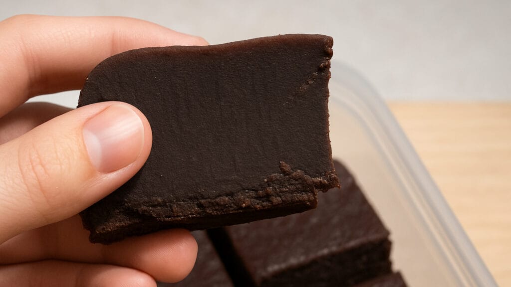 foto de uma mão segurando um brownie borrachudo