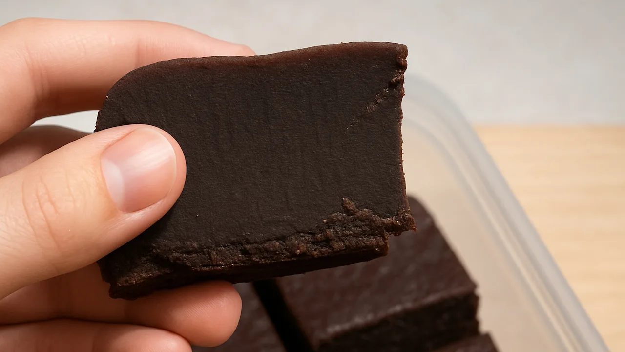 foto de uma mão segurando um brownie borrachudo
