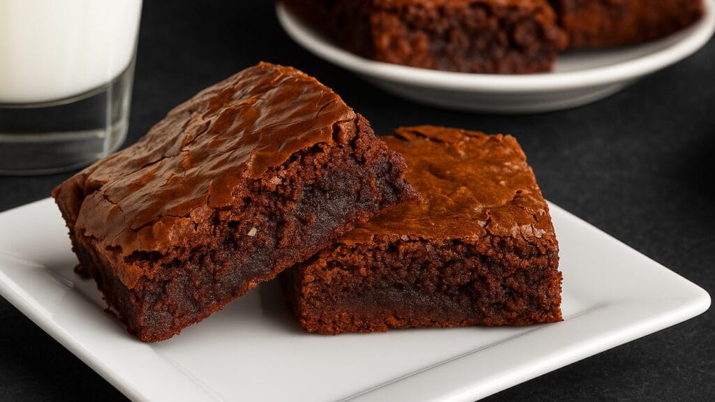 foto de brownies com farinha de arroz com fundo escuro