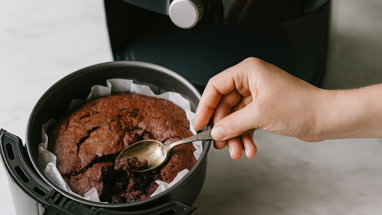 brownie na airfryer sendo servido