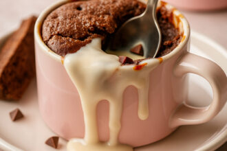 brownie de microondas com leite condensado escorrendo