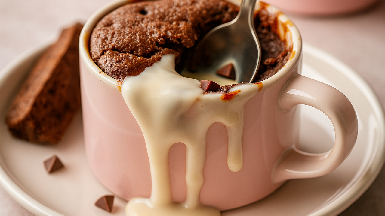 brownie de microondas com leite condensado escorrendo