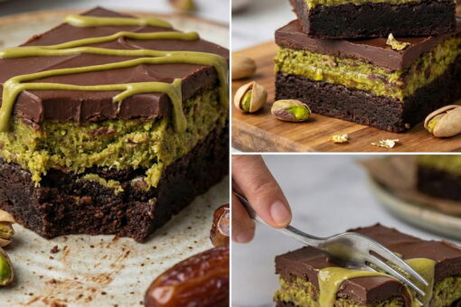 A combinação do pistache com o chocolate amargo traz um sabor luxuoso típico das sobremesas de Dubai.