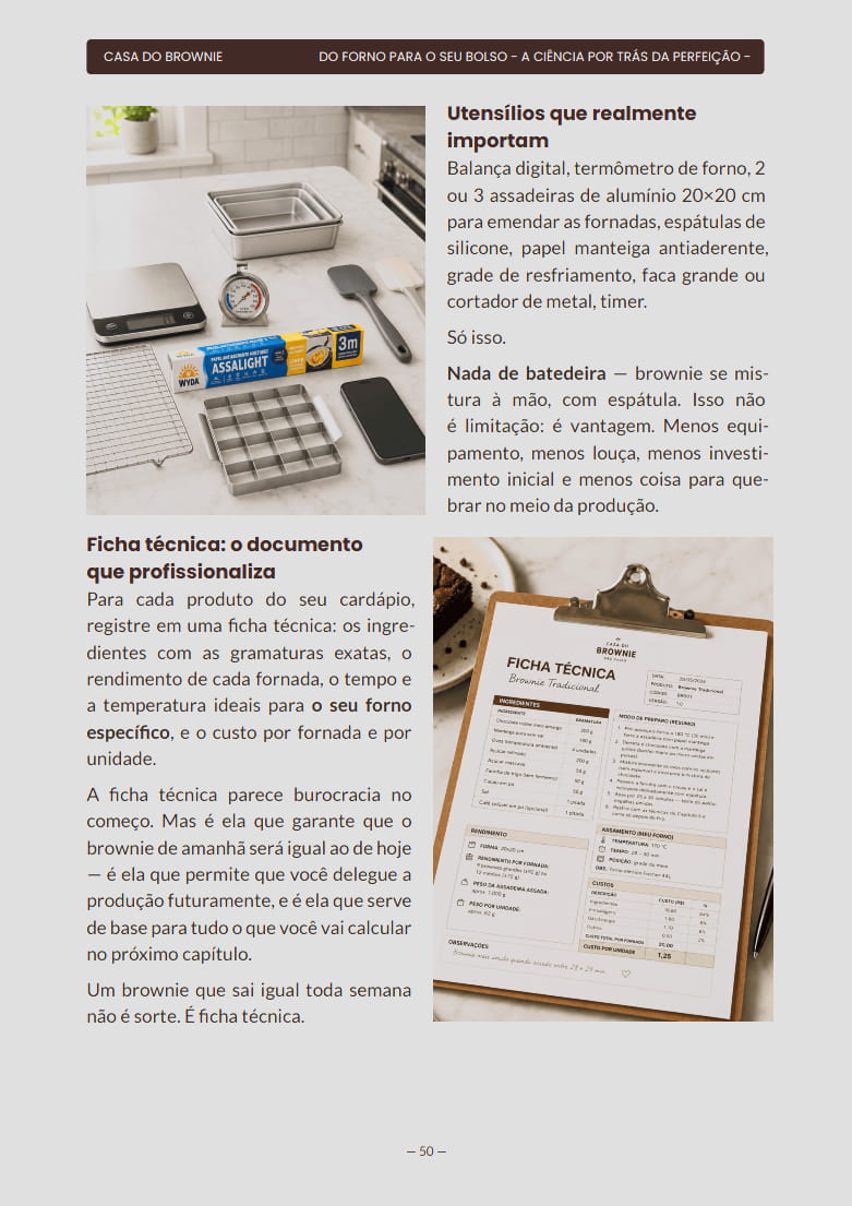 Página do livro Casa do Brownie sobre precificação, planilhas e venda de brownie