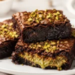 Brownies Dubai com recheio de pistache e kataifi crocante, finalizados com pistache picado